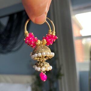 Elegant Pink and Gold Jhumka Earrings
